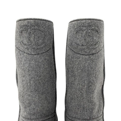 Chanel Boots Short Boots Shoes Wool Gray Here Mark Middle Boots