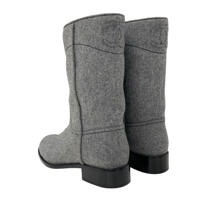 Chanel Boots Short Boots Shoes Wool Gray Here Mark Middle Boots