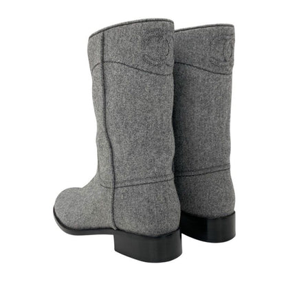 Chanel Boots Short Boots Shoes Wool Gray Here Mark Middle Boots