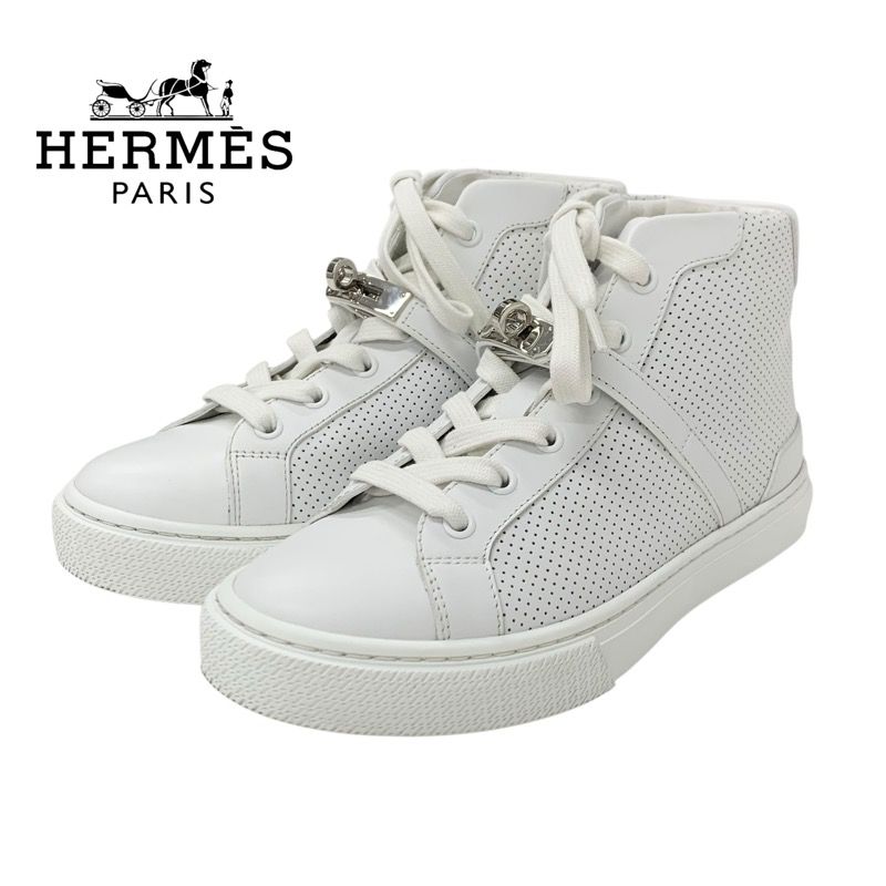 Hermes Daydream Sneakers Shoes Leather White Silver Kelly Hardware Punching