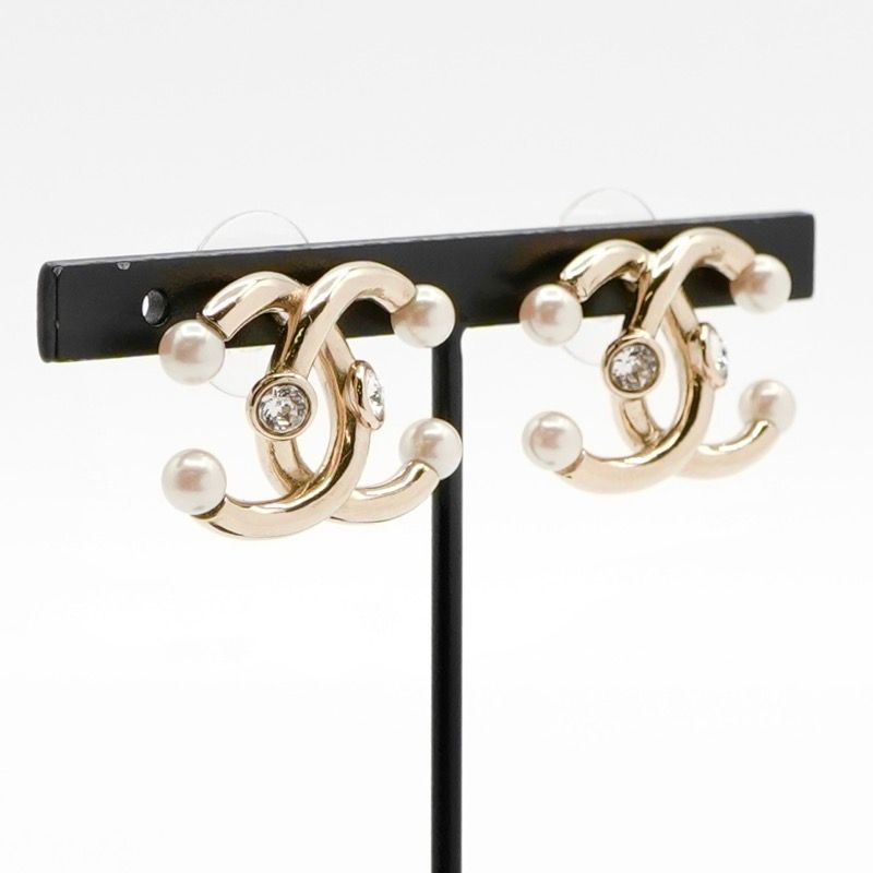 Chanel Earrings Earring Gold Coco Mark Rhinestone