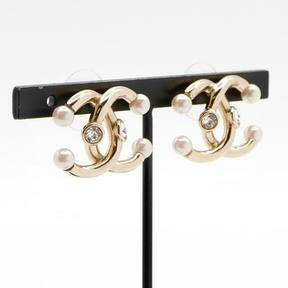 Chanel Earrings Earring Gold Coco Mark Rhinestone