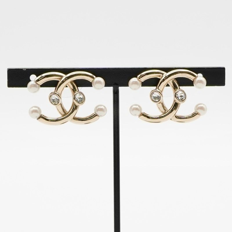 Chanel Earrings Earring Gold Coco Mark Rhinestone