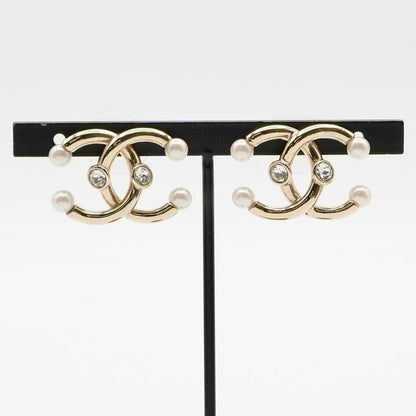 Chanel Earrings Earring Gold Coco Mark Rhinestone
