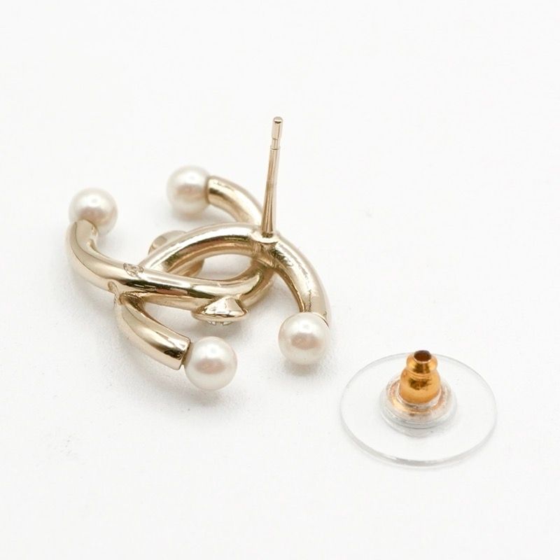 Chanel Earrings Earring Gold Coco Mark Rhinestone