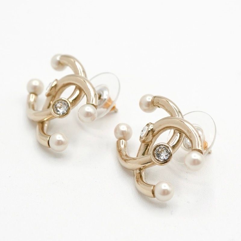 Chanel Earrings Earring Gold Coco Mark Rhinestone