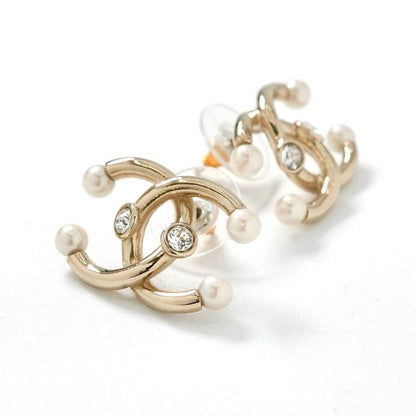 Chanel Earrings Earring Gold Coco Mark Rhinestone