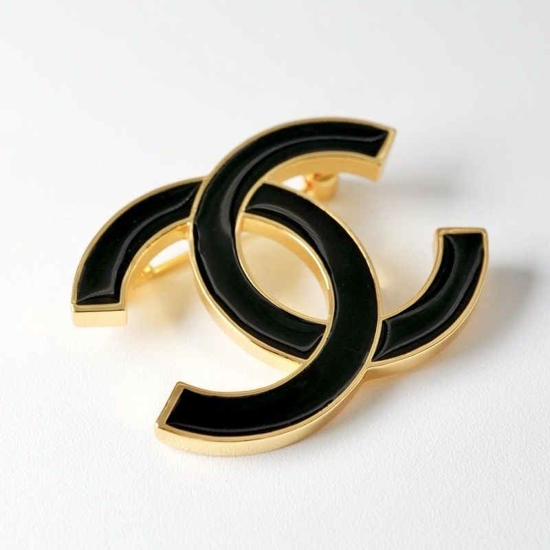 Chanel Brooch Corsage Gold Black Here Mark