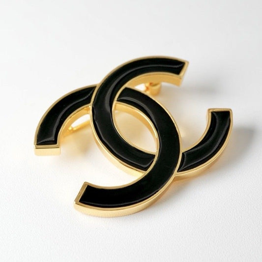 Chanel Brooch Corsage Gold Black Here Mark