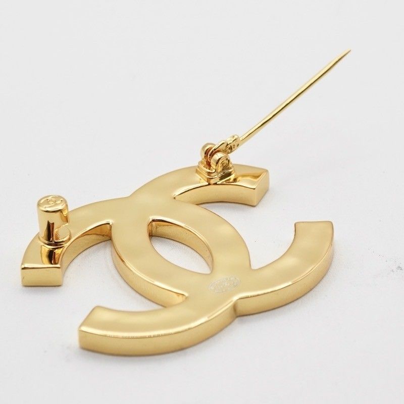 Chanel Brooch Corsage Gold Black Here Mark