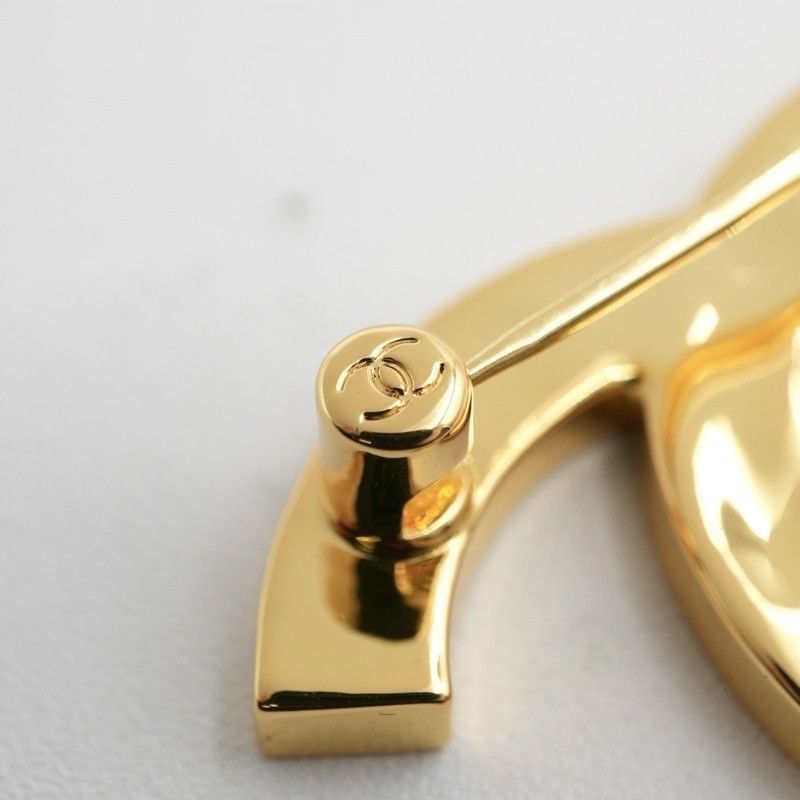 Chanel Brooch Corsage Gold Black Here Mark