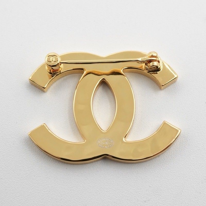 Chanel Brooch Corsage Gold Black Here Mark