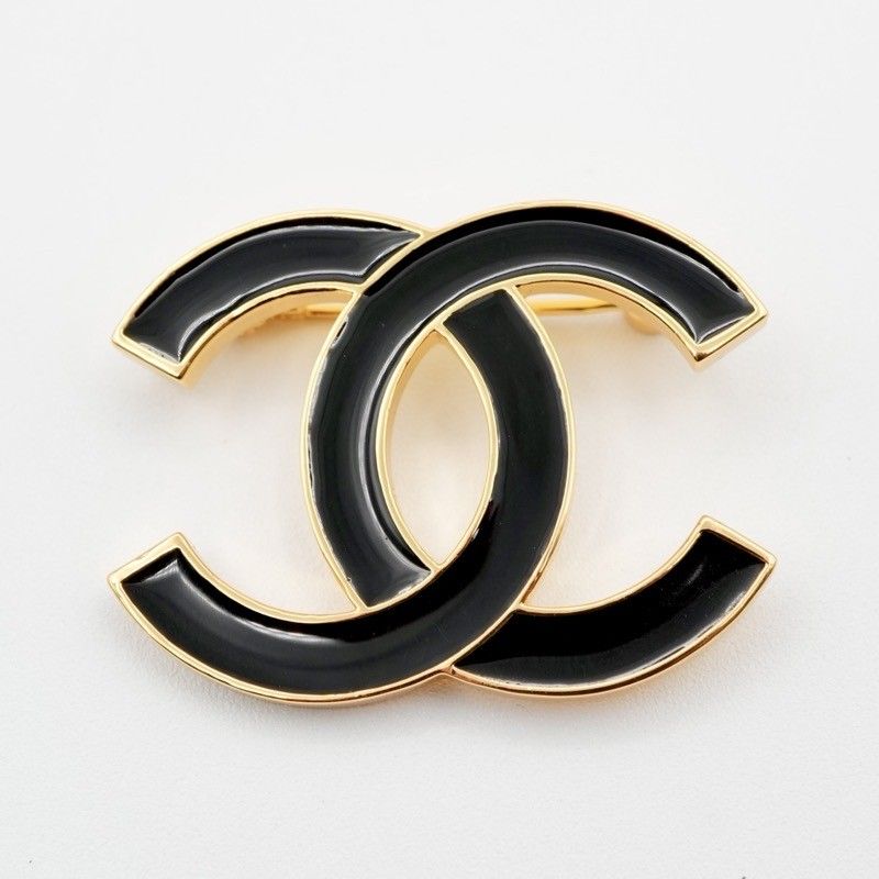Chanel Brooch Corsage Gold Black Here Mark