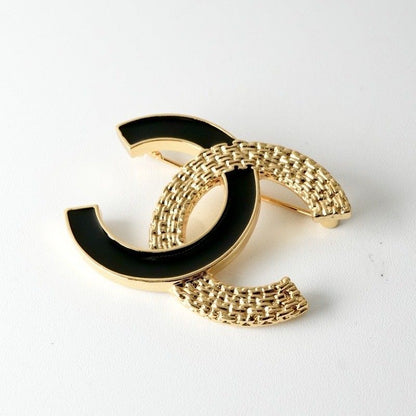 Chanel Brooch Corsage Gold Black Here Mark