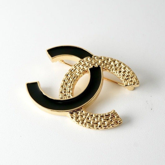 Chanel Brooch Corsage Gold Black Here Mark