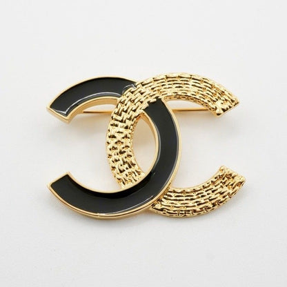 Chanel Brooch Corsage Gold Black Here Mark