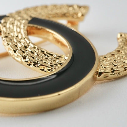 Chanel Brooch Corsage Gold Black Here Mark