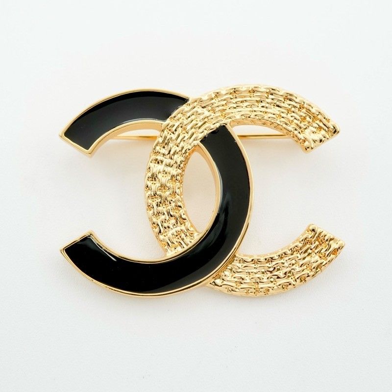 Chanel Brooch Corsage Gold Black Here Mark