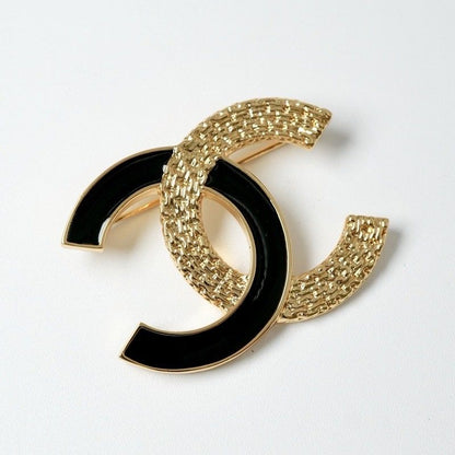 Chanel Brooch Corsage Gold Black Here Mark