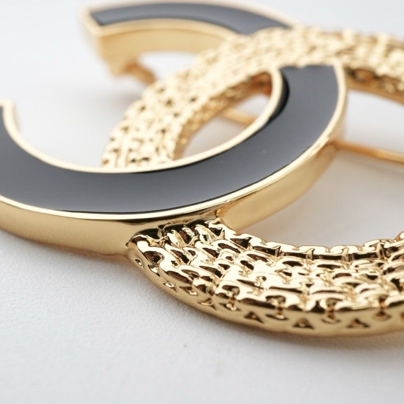 Chanel Brooch Corsage Gold Black Here Mark