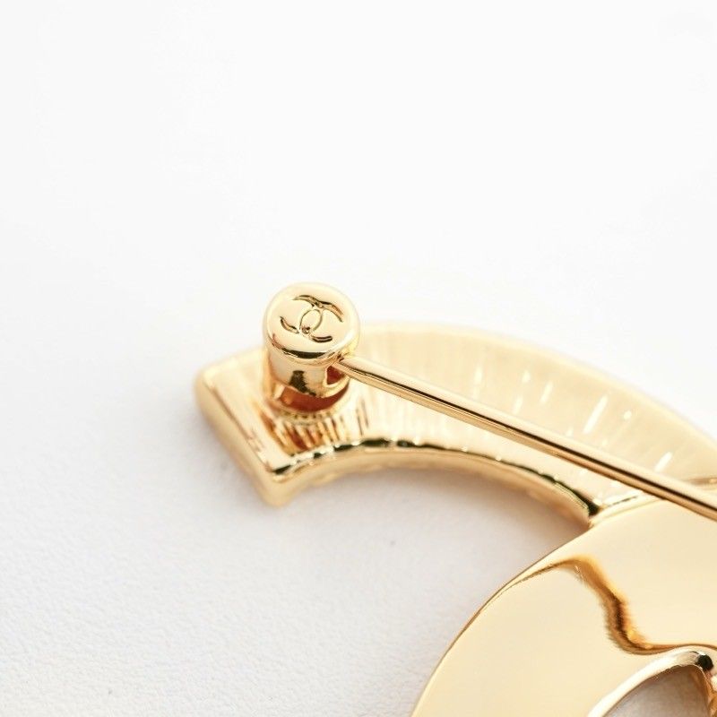 Chanel Brooch Corsage Gold Black Here Mark