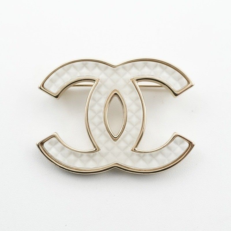 Chanel Brooch Corsage Gold White Here Mark