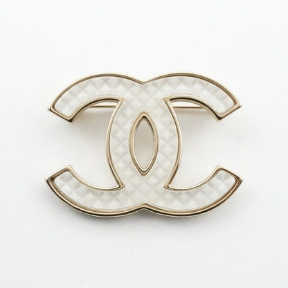 Chanel Brooch Corsage Gold White Here Mark