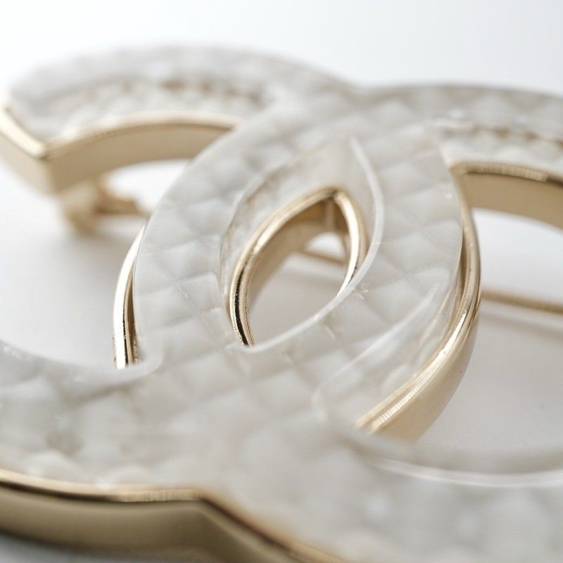Chanel Brooch Corsage Gold White Here Mark