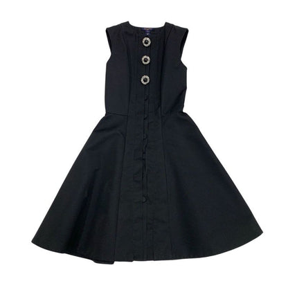 Louis Vuitton Dress Silk Black Jewel Button Sleeveless