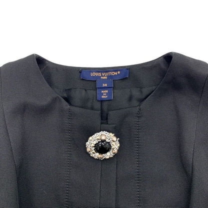 Louis Vuitton Dress Silk Black Jewel Button Sleeveless