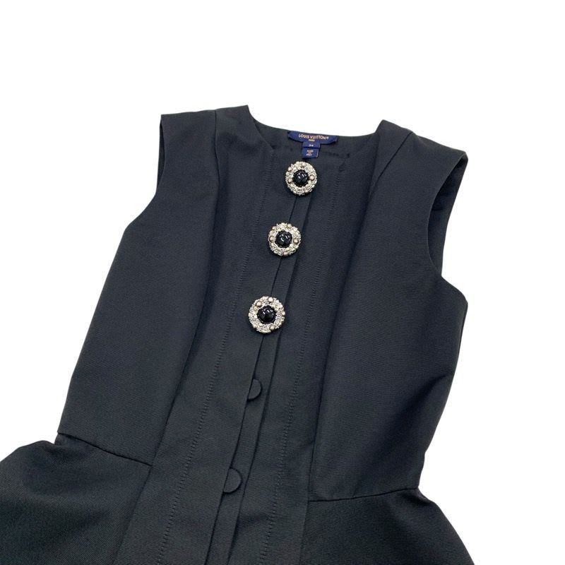 Louis Vuitton Dress Silk Black Jewel Button Sleeveless