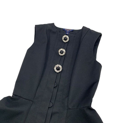 Louis Vuitton Dress Silk Black Jewel Button Sleeveless