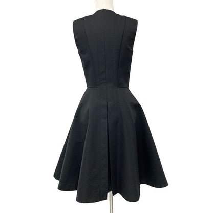 Louis Vuitton Dress Silk Black Jewel Button Sleeveless