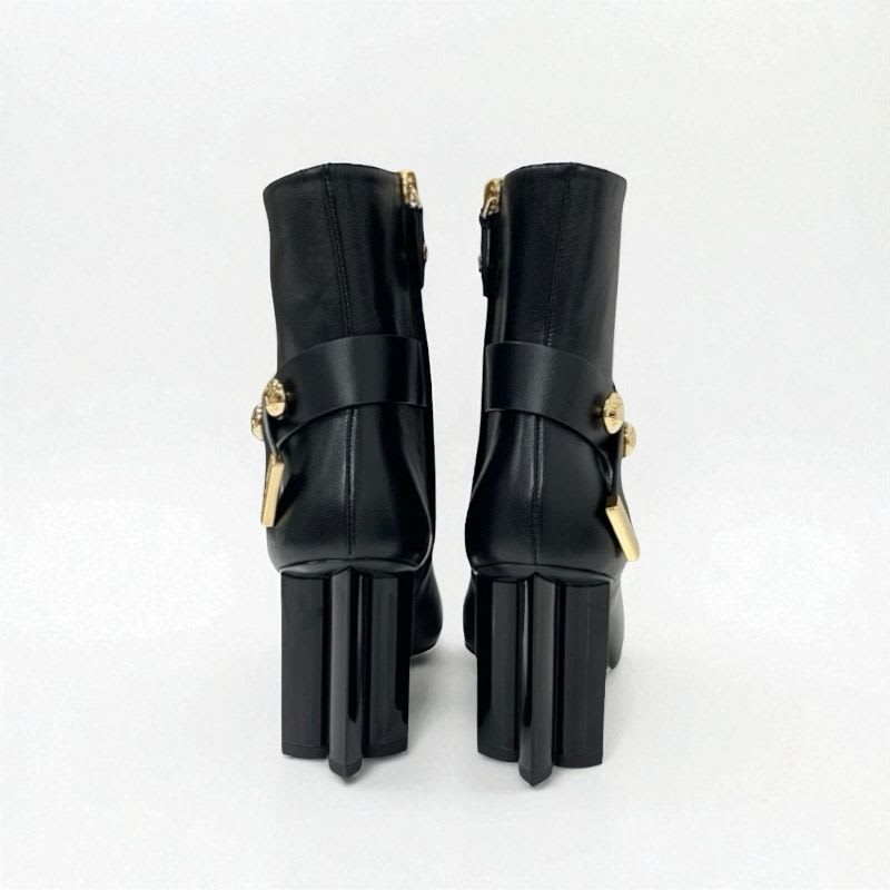 Louis Vuitton Silhouette Line Boots Short Shoes Leather Black Gold Logo
