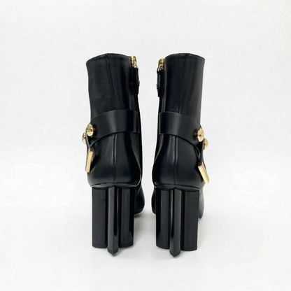 Louis Vuitton Silhouette Line Boots Short Shoes Leather Black Gold Logo