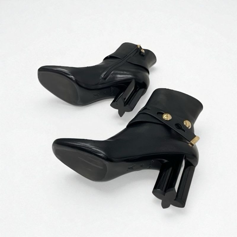 Louis Vuitton Silhouette Line Boots Short Shoes Leather Black Gold Logo
