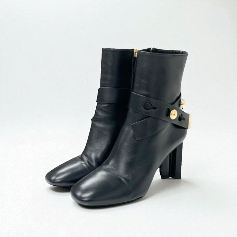 Louis Vuitton Silhouette Line Boots Short Shoes Leather Black Gold Logo