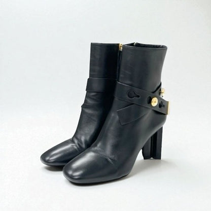 Louis Vuitton Silhouette Line Boots Short Shoes Leather Black Gold Logo