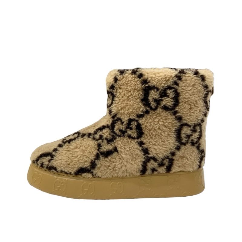 Gucci Boots Short Shoes Shearling Brown GG Signature Boa
