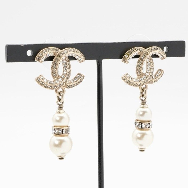 Chanel Earrings Earring Gold Coco Mark Rhinestone