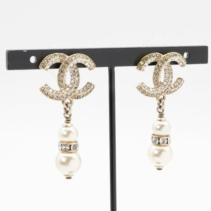 Chanel Earrings Earring Gold Coco Mark Rhinestone