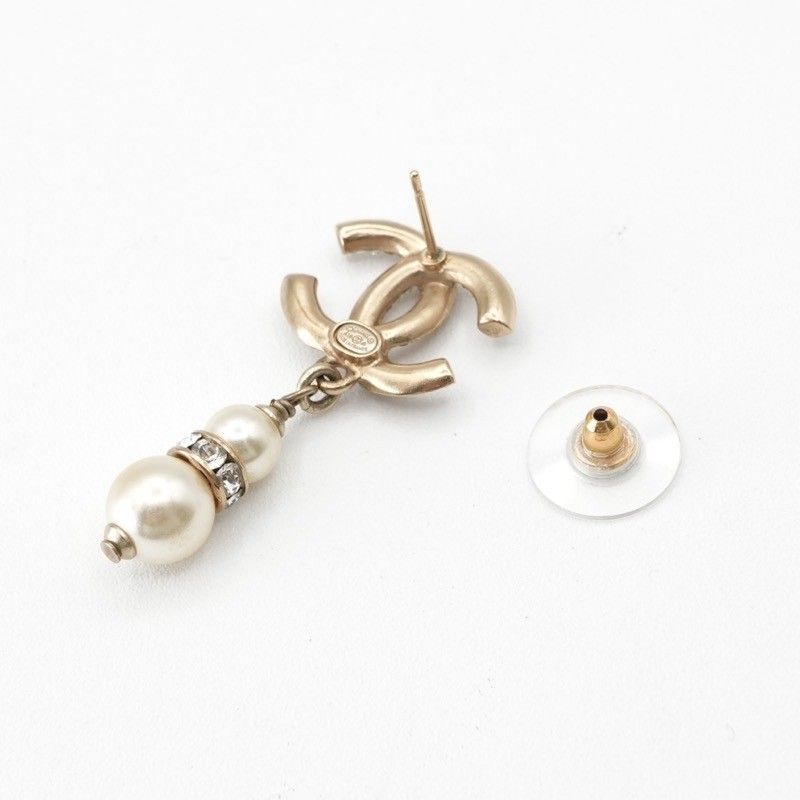 Chanel Earrings Earring Gold Coco Mark Rhinestone