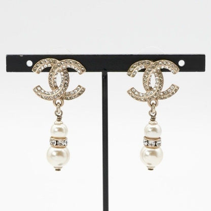 Chanel Earrings Earring Gold Coco Mark Rhinestone