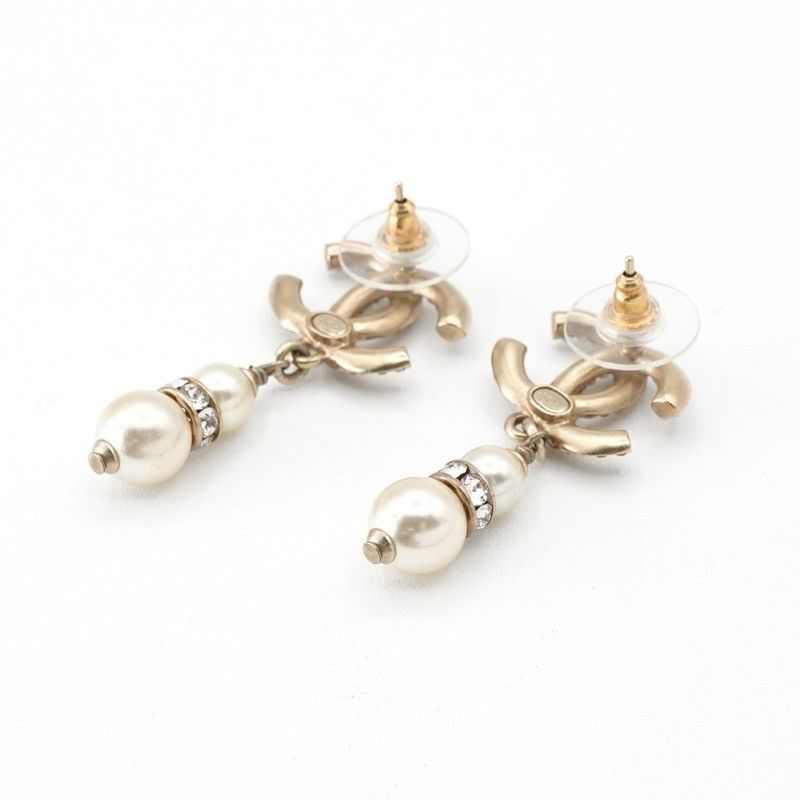 Chanel Earrings Earring Gold Coco Mark Rhinestone