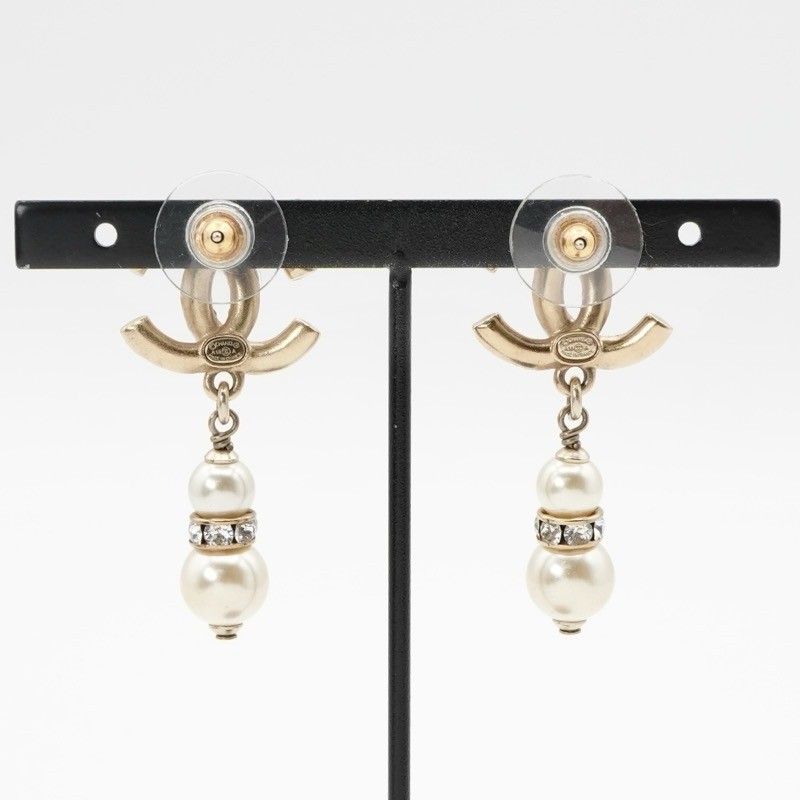 Chanel Earrings Earring Gold Coco Mark Rhinestone