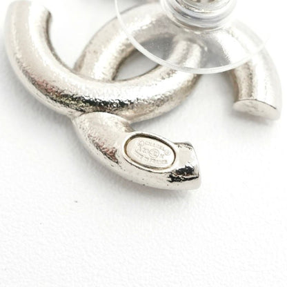 Chanel Earrings Earring Silver Black Coco Mark Rhinestone