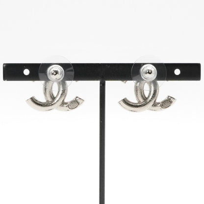 Chanel Earrings Earring Silver Black Coco Mark Rhinestone