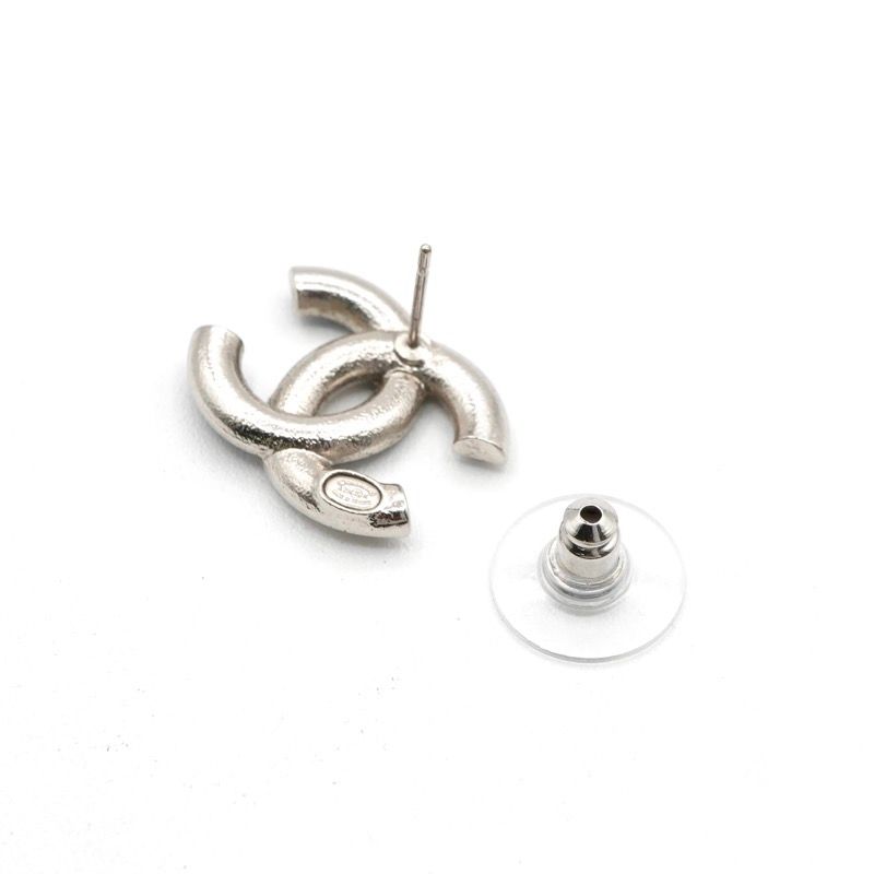 Chanel Earrings Earring Silver Black Coco Mark Rhinestone