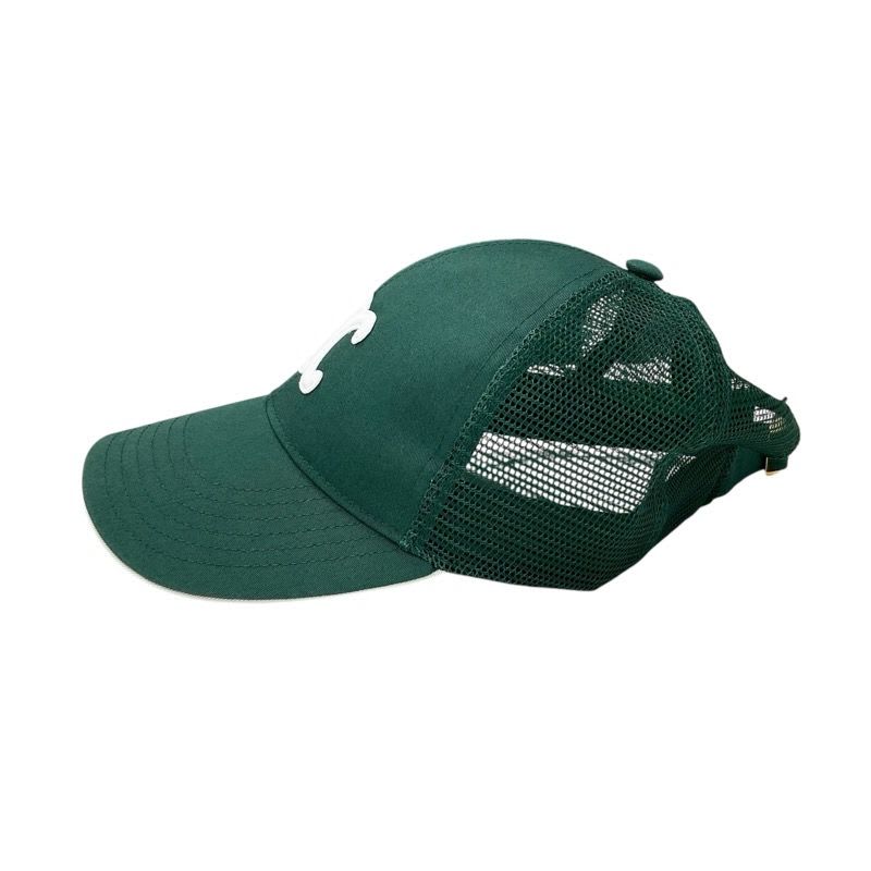 Celine Cap Hat Green White Gold Triomphe Mesh Baseball Cotton