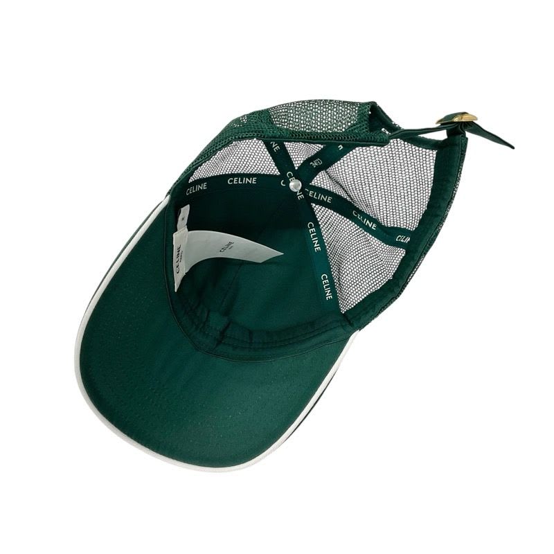 Celine Cap Hat Green White Gold Triomphe Mesh Baseball Cotton